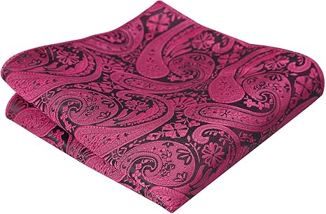 Men's Magenta Paisley Cashew Flower Bow-tie Cuff Pocket Towel