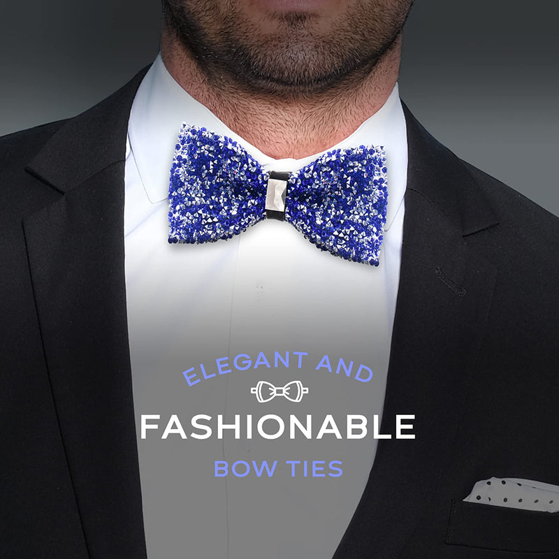 Rhinestone Blue Bow Ties for Men with Adjustable Length