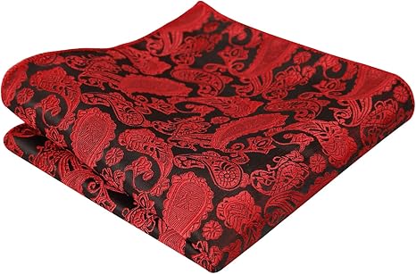 Men's Red Paisley Cashew Flower Bow-tie Cuff Pocket Towel