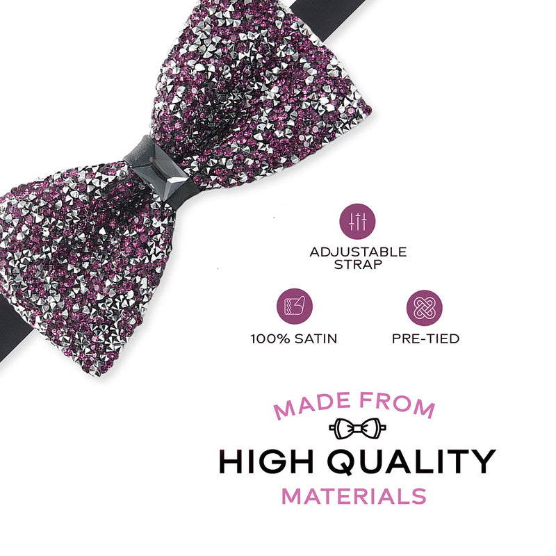 Rhinestone Purple Bow Ties for Men with Adjustable Length