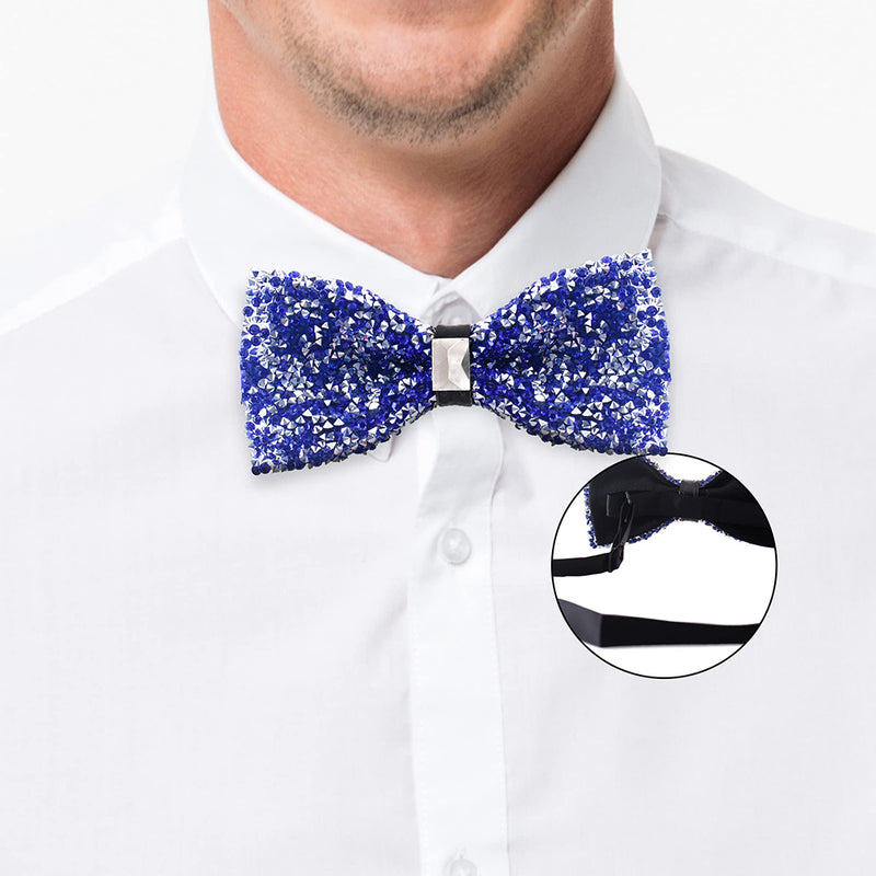 Rhinestone Blue Bow Ties for Men with Adjustable Length