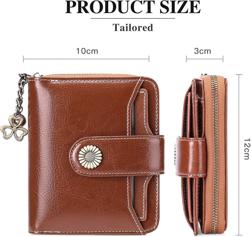 Genuine Leather Mini Brown Wallet with Zipper & ID Holder