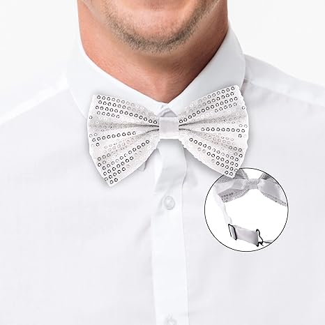 Fashion Sequins White Bow Tie