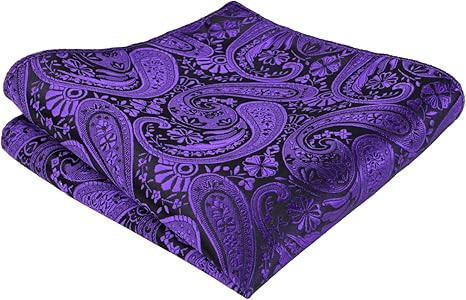 Men's Purple Paisley Cashew Flower Bow-tie Cuff Pocket Towel