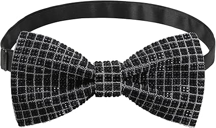 Rhinestone Black Plaid Bow Tie