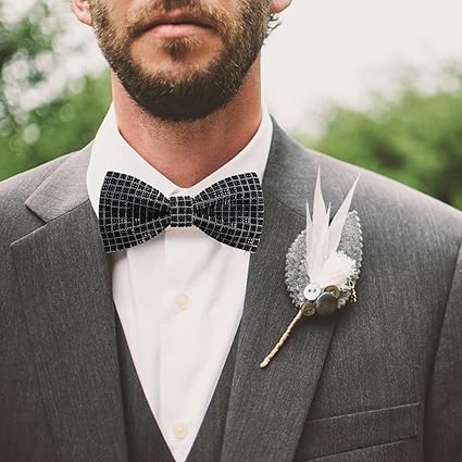 Rhinestone Black Plaid Bow Tie