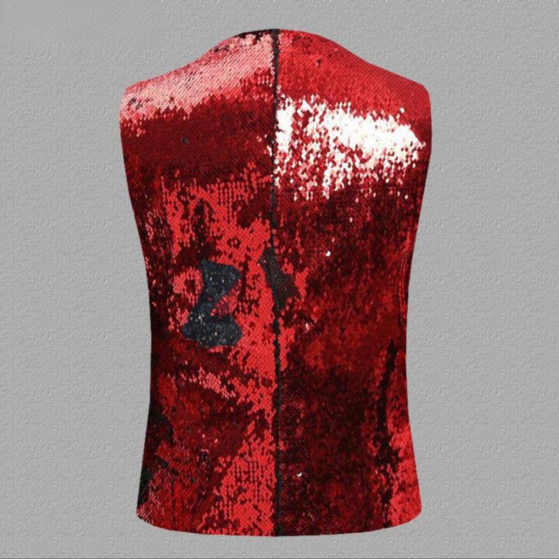 Men's Unique Gradient Sequin Black And Red Vest