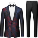 Men's One-Button Ink Painting Style Dark Navy Jacket