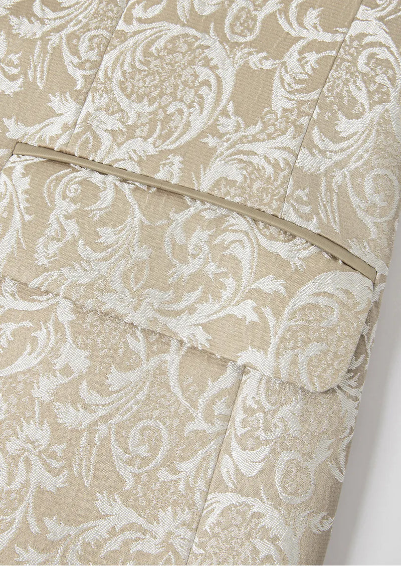 Costume de mariage 3 pièces pour homme en jacquard damassé champagne