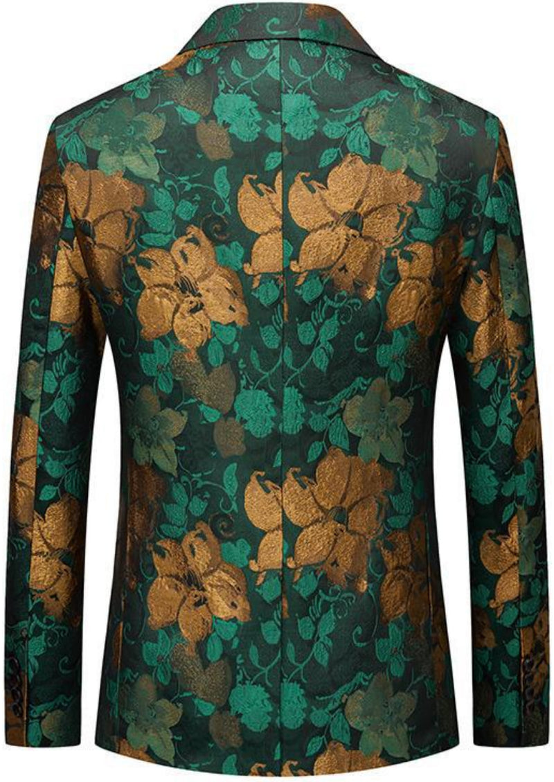 Veste de smoking jaune à fleurs et vert vigne pour homme