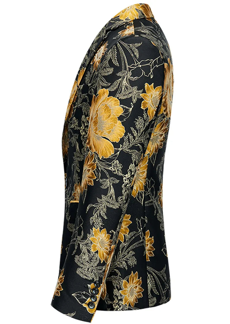 Veste élégante en jacquard floral jaune noir pour homme