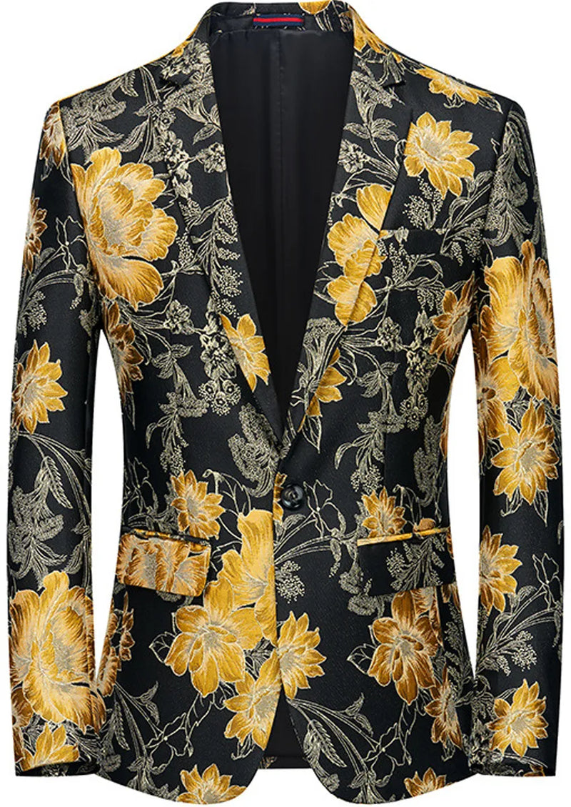Veste élégante en jacquard floral jaune noir pour homme