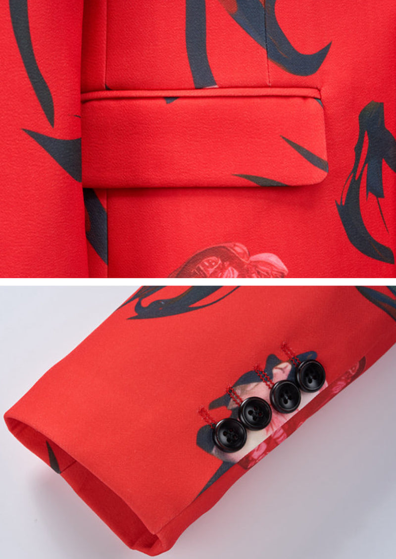 Men’s Stylish 2-Piece Floral Print Red Suit Set