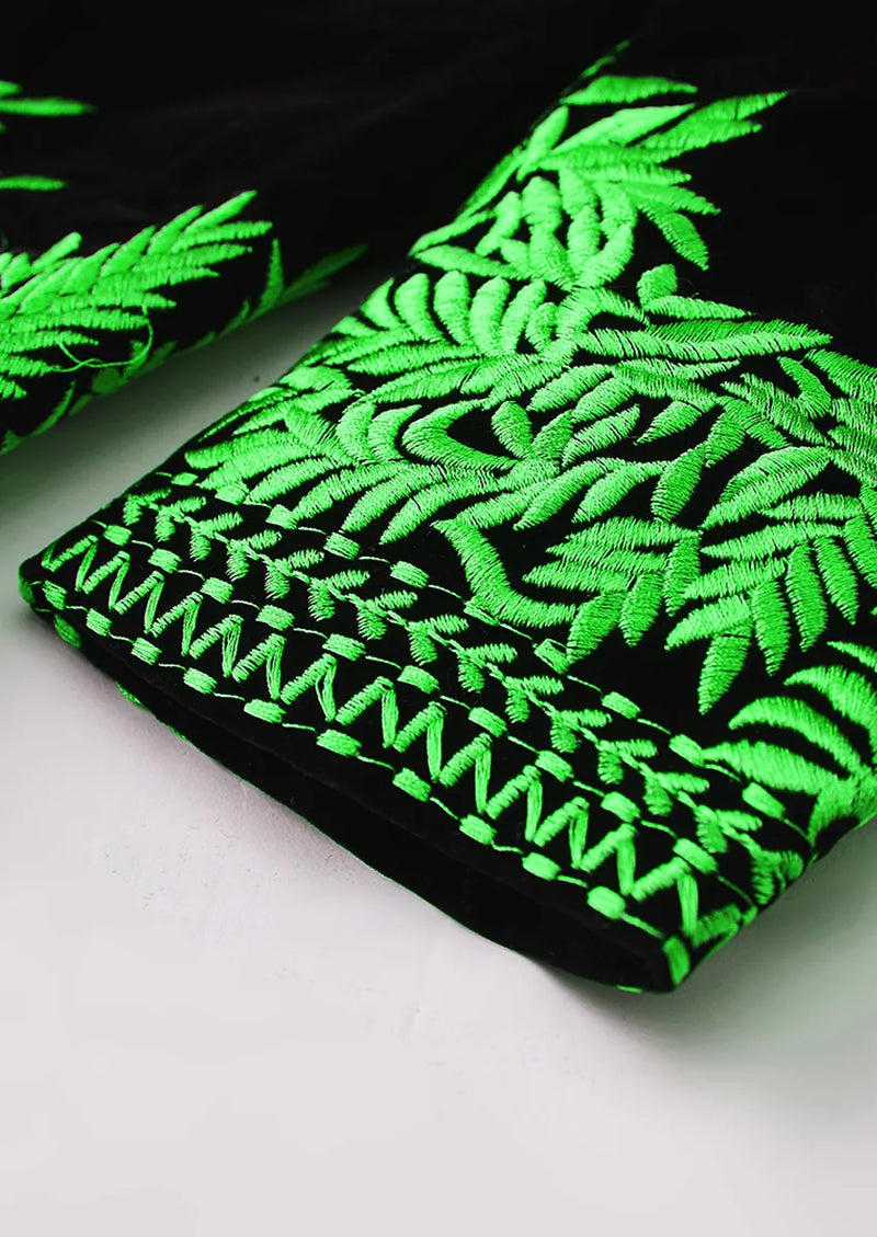 Men's Luxury Green Embroidered Black Velvet Tuxedo