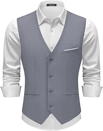 Men's Classic Silver Suit Vest Slim Fit Formal Waistcoat
