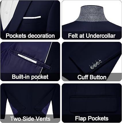 Men's Slim Fit Classic One Button Navy Blazer