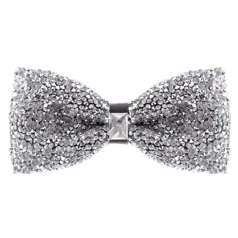 Rhinestone Silver Bow Ties for Men with Adjustable Length