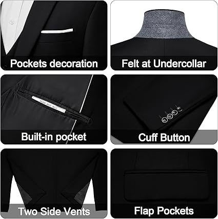 Men's 3-Piece Classic One Button Black Suit