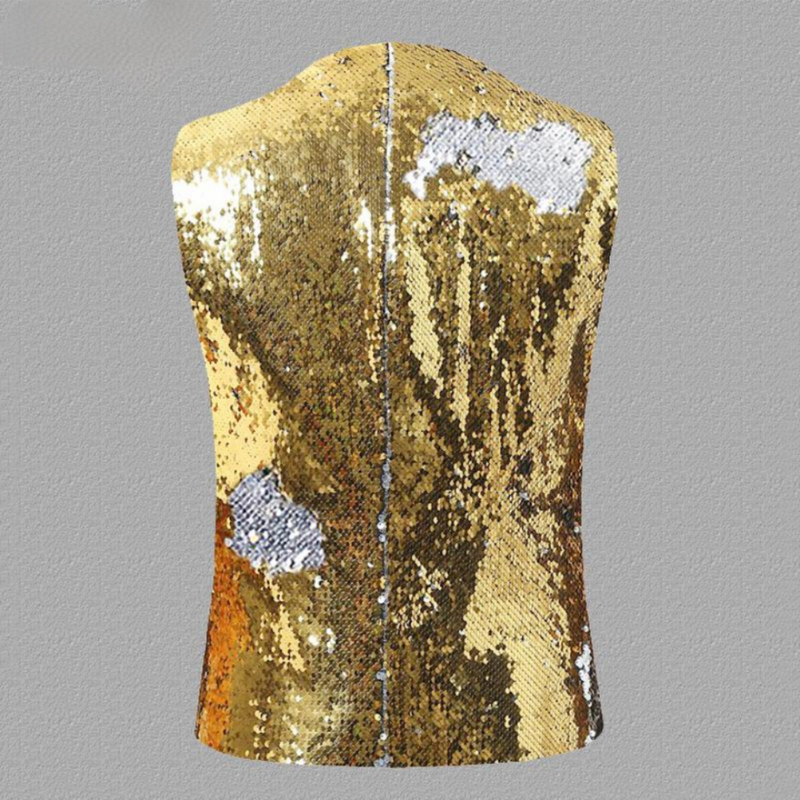 Men's Unique Gradient Sequin Gold And Silver Vest