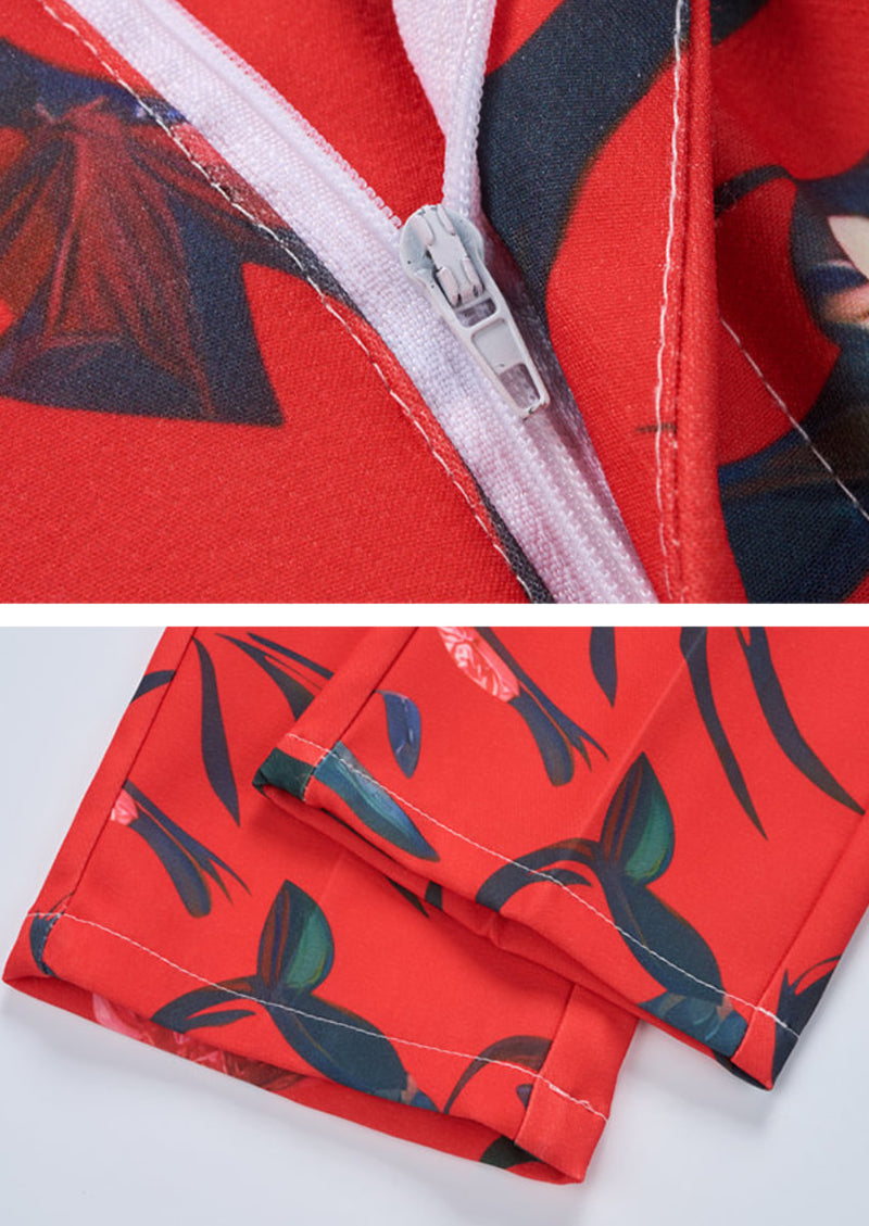 Men’s Stylish 2-Piece Floral Print Red Suit Set