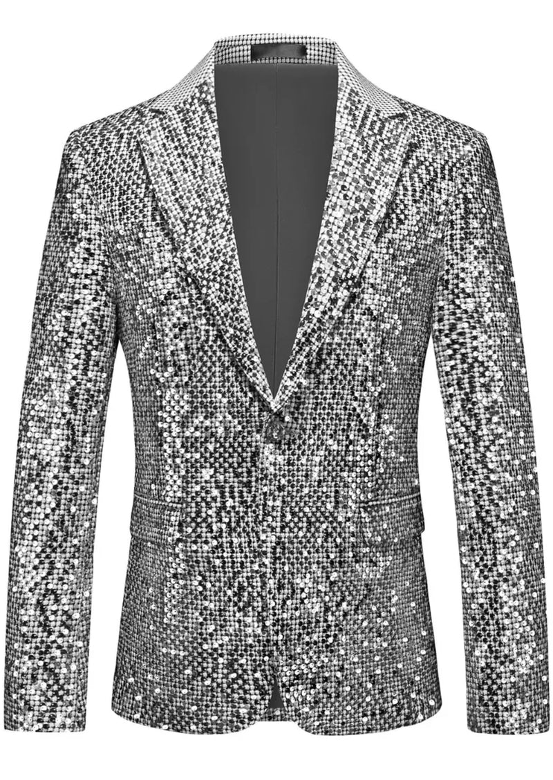 Men's Metallic Sequin Silver Suit Jacket