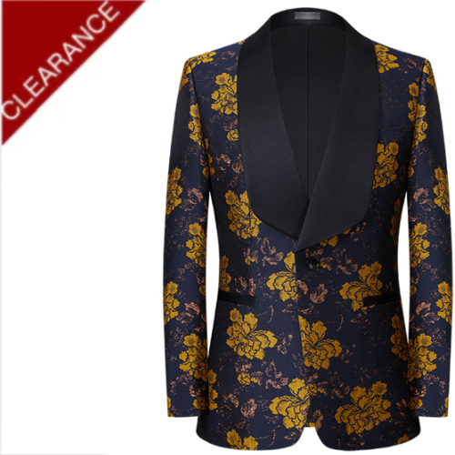 Men's Jacquard Embroidered Flower Print Tuxedo Jacket