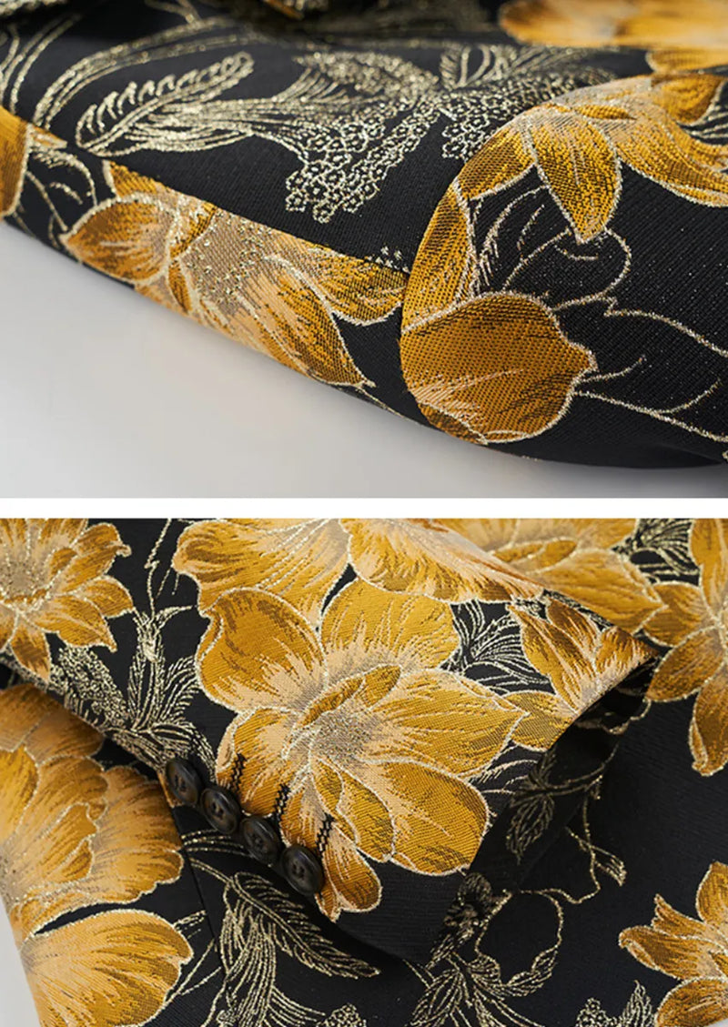 Veste élégante en jacquard floral jaune noir pour homme