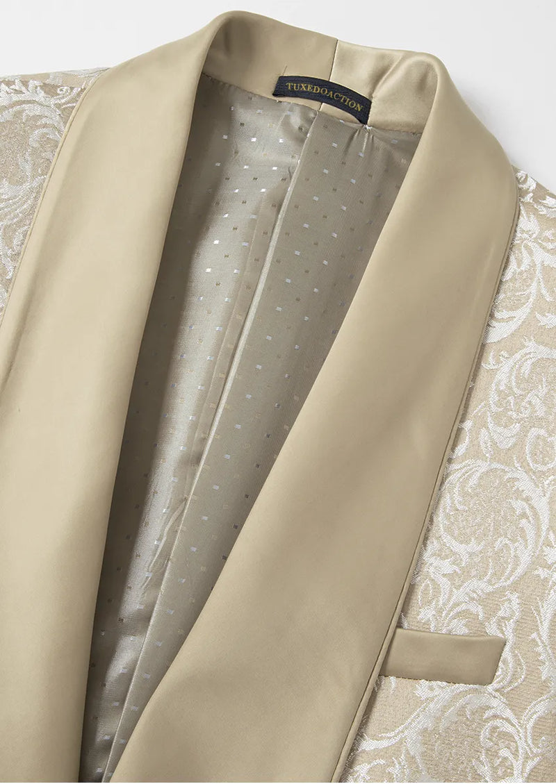 Costume de mariage 3 pièces pour homme en jacquard damassé champagne
