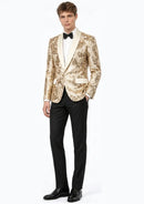 Men's Exquisite Shawl Lapel Floral Sequin Champagne Tuxedo Jacket