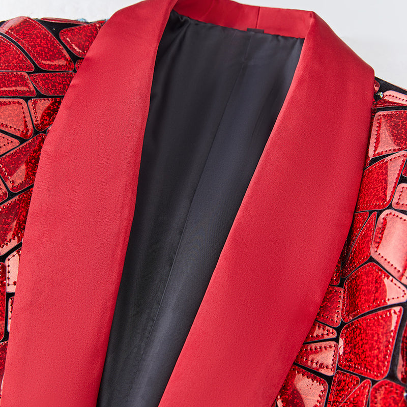 Red prom suit details