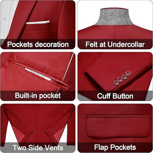 Men's 3-Piece Stylish One Button Red Suit