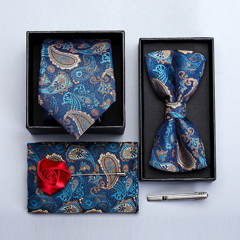 Men's Blue 6-piece Set High Quality Paisley Accessories