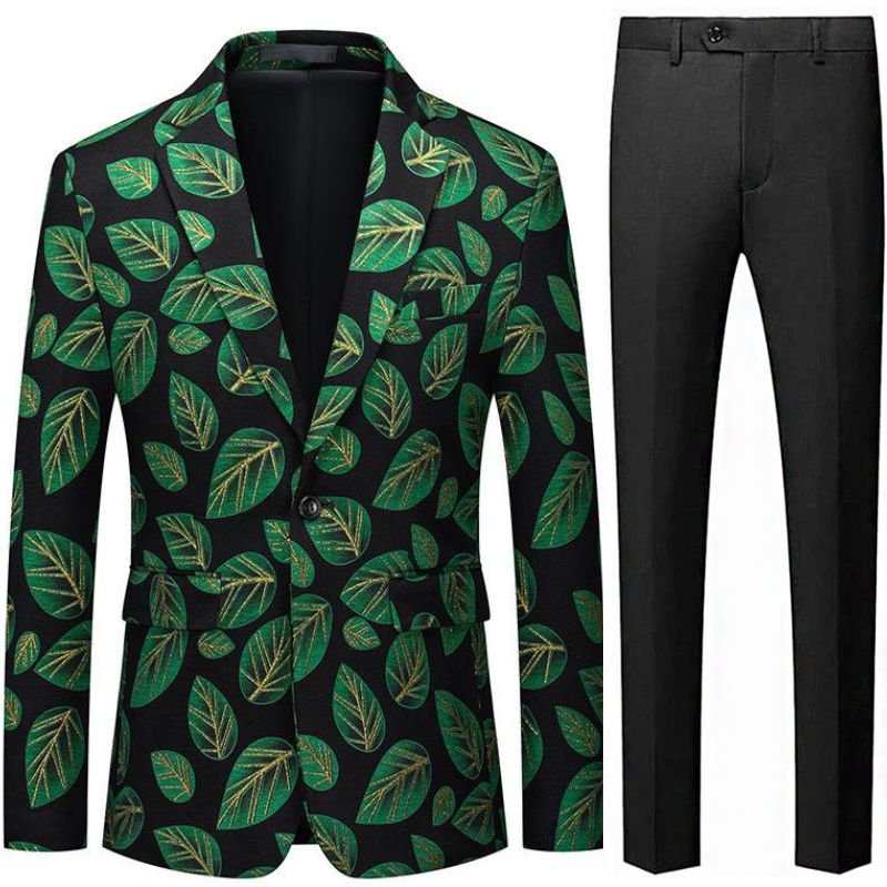 Green Leaf Jacquard Black Jacket