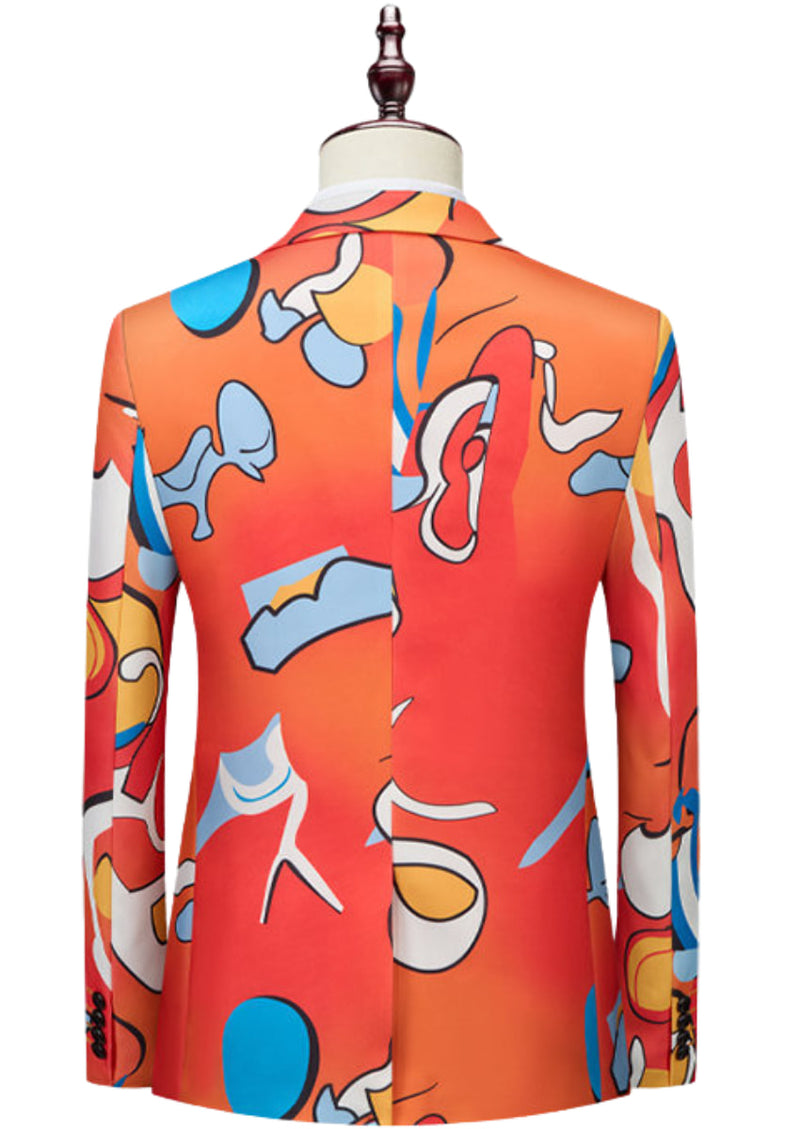 Men’s Abstract Print Two-Piece Stage Performance Suit