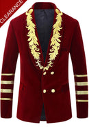 Men's Court Style  Gold Floral Embroided Collar Burgundy Jacket