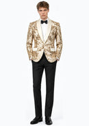 Men's Exquisite Shawl Lapel Floral Sequin Champagne Tuxedo Jacket