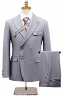 Men's 2-Piece Collar with Decorative Stripe Gray Casual Suit