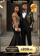 Men's 3-Piece Gold Jacquard Black Wedding Tuxedo