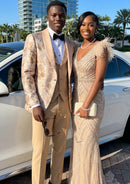 Men's 3-Piece Gold Jacquard Champagne Wedding Tuxedo