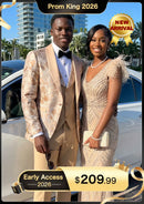 Men's 3-Piece Gold Jacquard Champagne Wedding Tuxedo