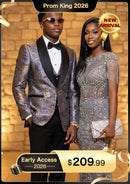 Men's 3-Piece Gold Jacquard Silver Wedding Suit