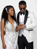 Men's 3-Piece Silver Jacquard White Wedding Suit