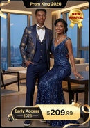 Men's 3-Piece Gold Jacquard Navy Blue Wedding Tuxedo
