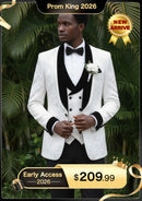 Men's 3-Piece Shawl Collar Leaf Jacquard White Tuxedo Set
