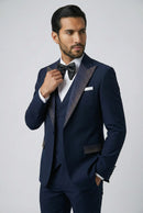 Men’s Navy 3-Piece Hotfix Crystal Peak Lapel Tuxedo Set