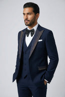 Men’s Navy 3-Piece Hotfix Crystal Peak Lapel Tuxedo Set