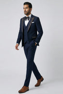 Men’s Navy 3-Piece Hotfix Crystal Peak Lapel Tuxedo Set