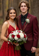 Men’s Burgundy 3-Piece Hotfix Crystal Peak Lapel Tuxedo Set