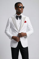 Men’s White 3-Piece Hotfix Crystal Peak Lapel Tuxedo Set