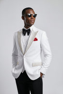 Men’s White 3-Piece Hotfix Crystal Peak Lapel Tuxedo Set